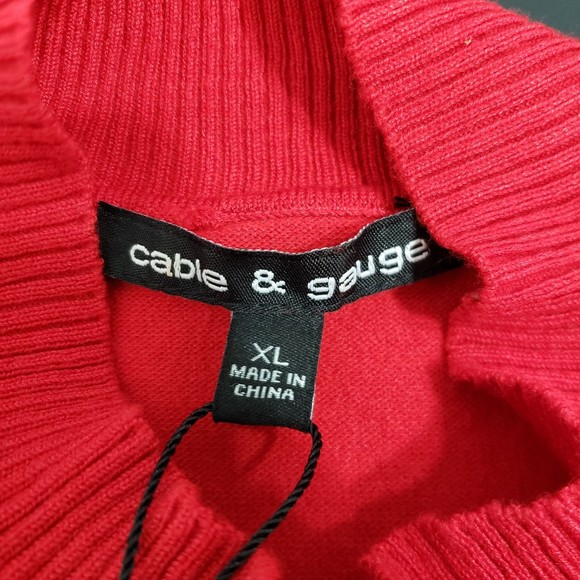 Cable & Gauge XL Sleeveless Red Blouse with Mock Neck, Jeweled Neck Decor - Picture 4 of 10